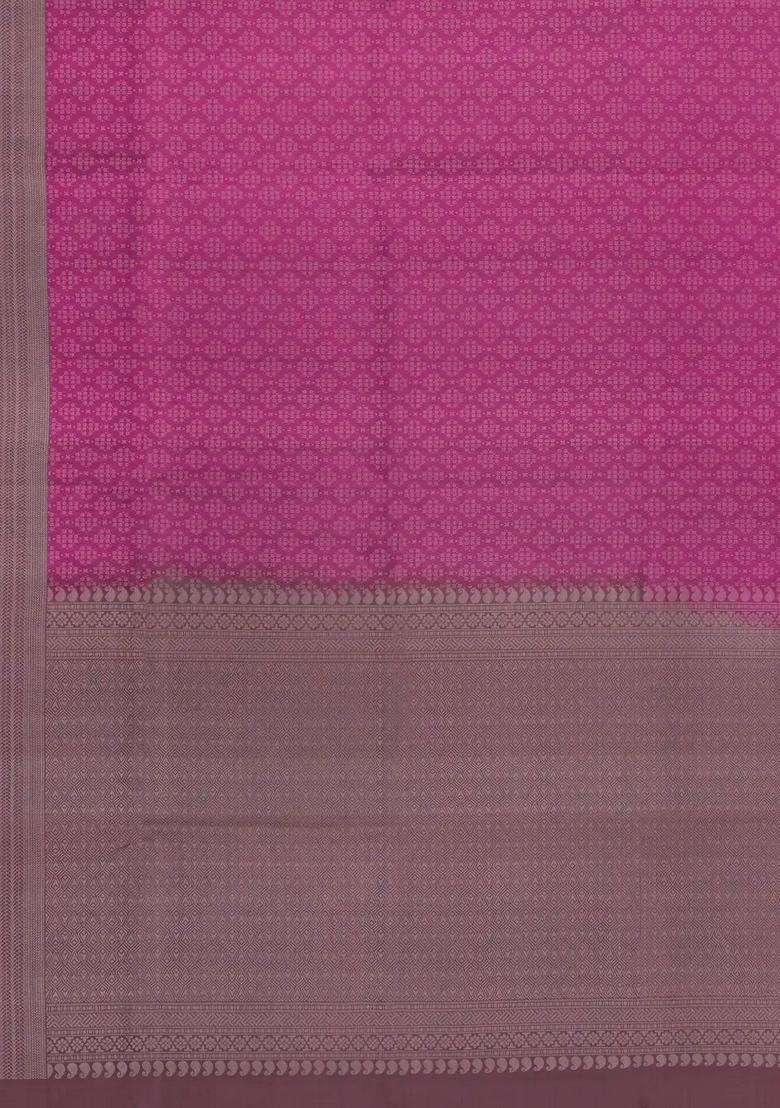 Pink Handloom Soft Silk Saree With Floral Motifs With Buttas And Brocade Design For Women - Indya