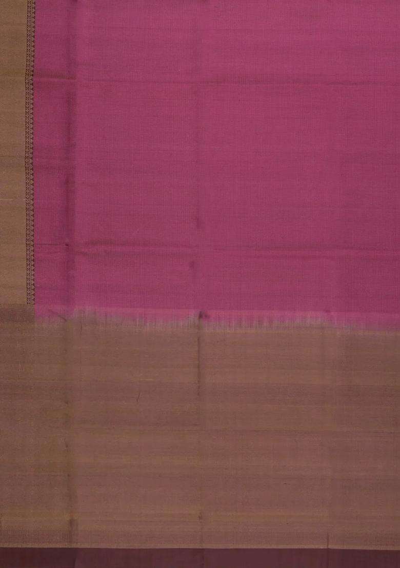 Pink Handloom Soft Silk Saree With Checks Contrast Border With Buttas And Brocade Design For Women - Indya