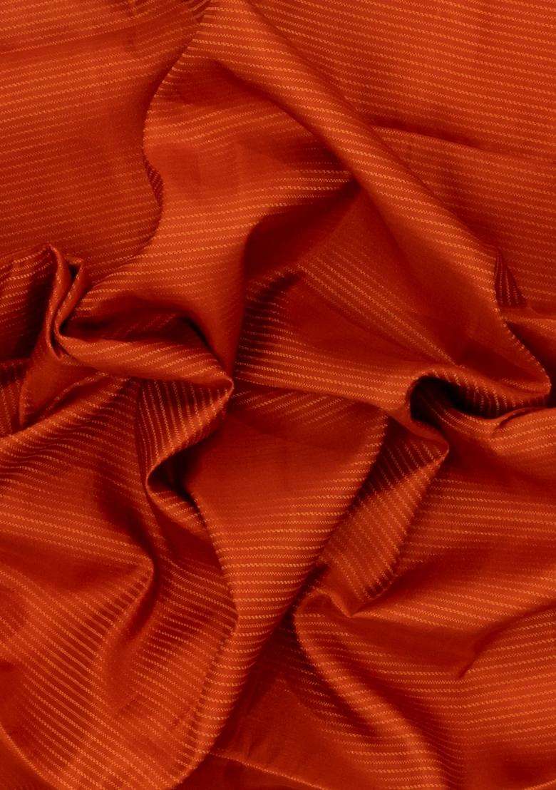 Red Handloom Soft Silk Saree With Stripes Zari Border With Checks And Stripes Design For Women - Indya