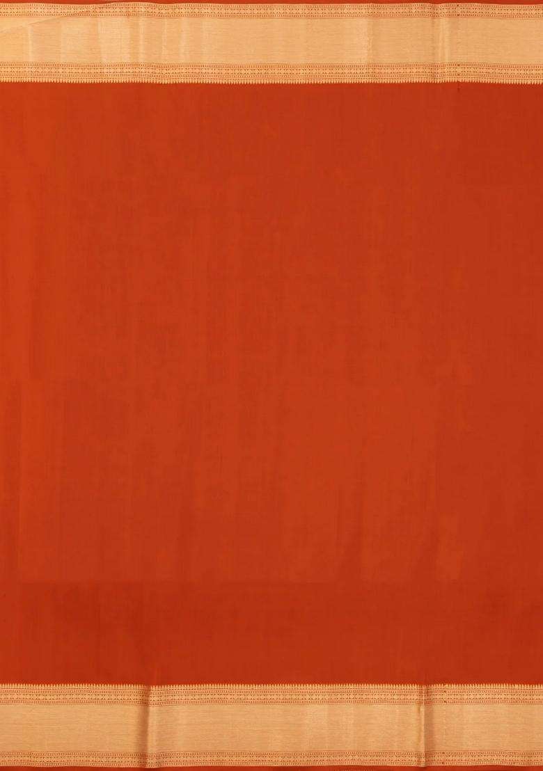 Red Handloom Soft Silk Saree With Stripes Zari Border With Checks And Stripes Design For Women - Indya
