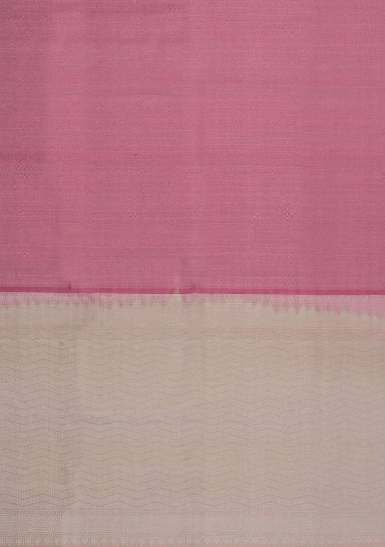Dusty Pink Handloom Soft Silk Saree With Chevron Stripes With Checks And Stripes Design For Women - Indya