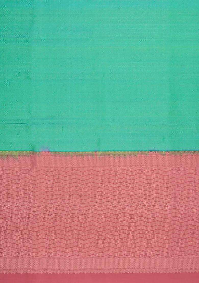 Aquamarine Handloom Soft Silk Saree With Chevron Stripes With Checks And Stripes Design For Women - Indya