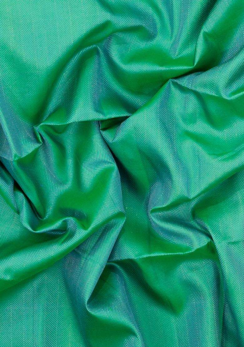 Aquamarine Handloom Soft Silk Saree With Chevron Stripes With Checks And Stripes Design For Women - Indya