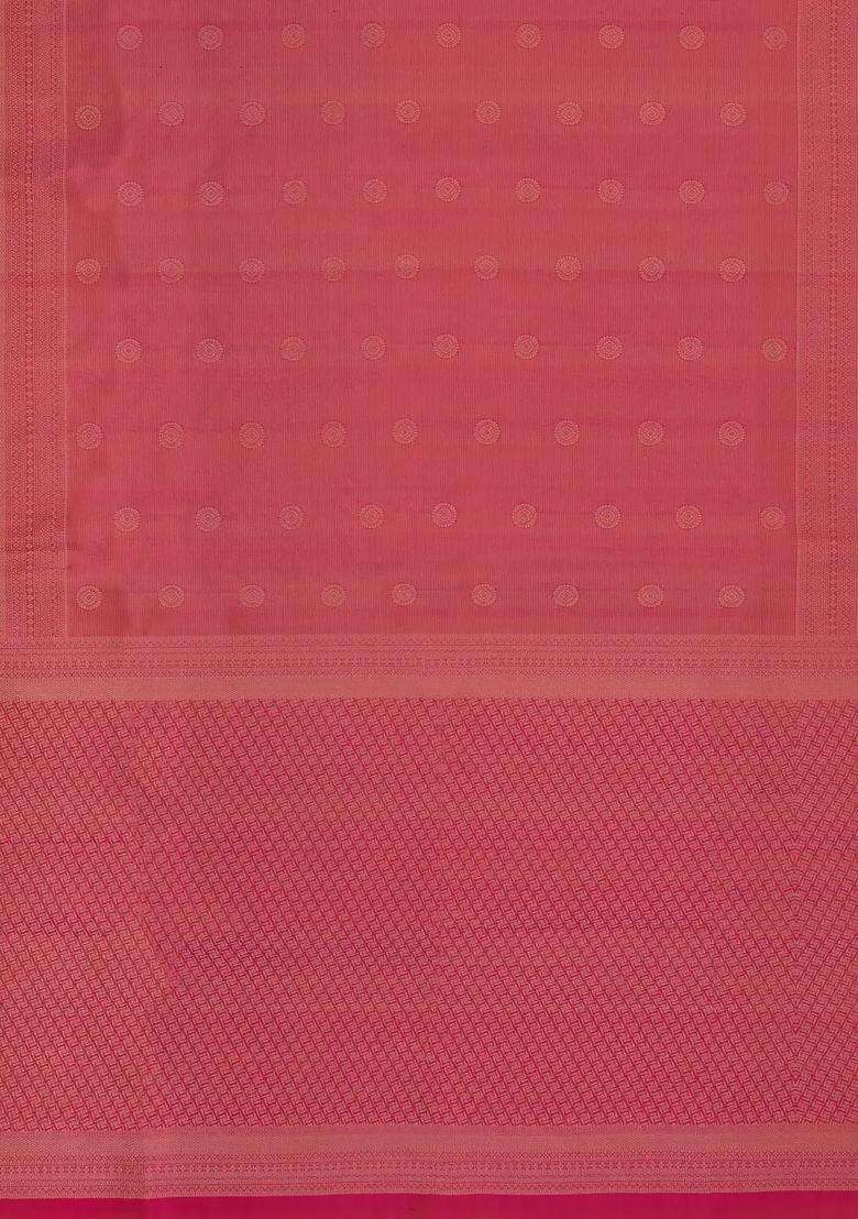 Dark Peach Handloom Soft Silk Saree With Chakaram Motifs With Buttas And Brocade Design For Women - Indya