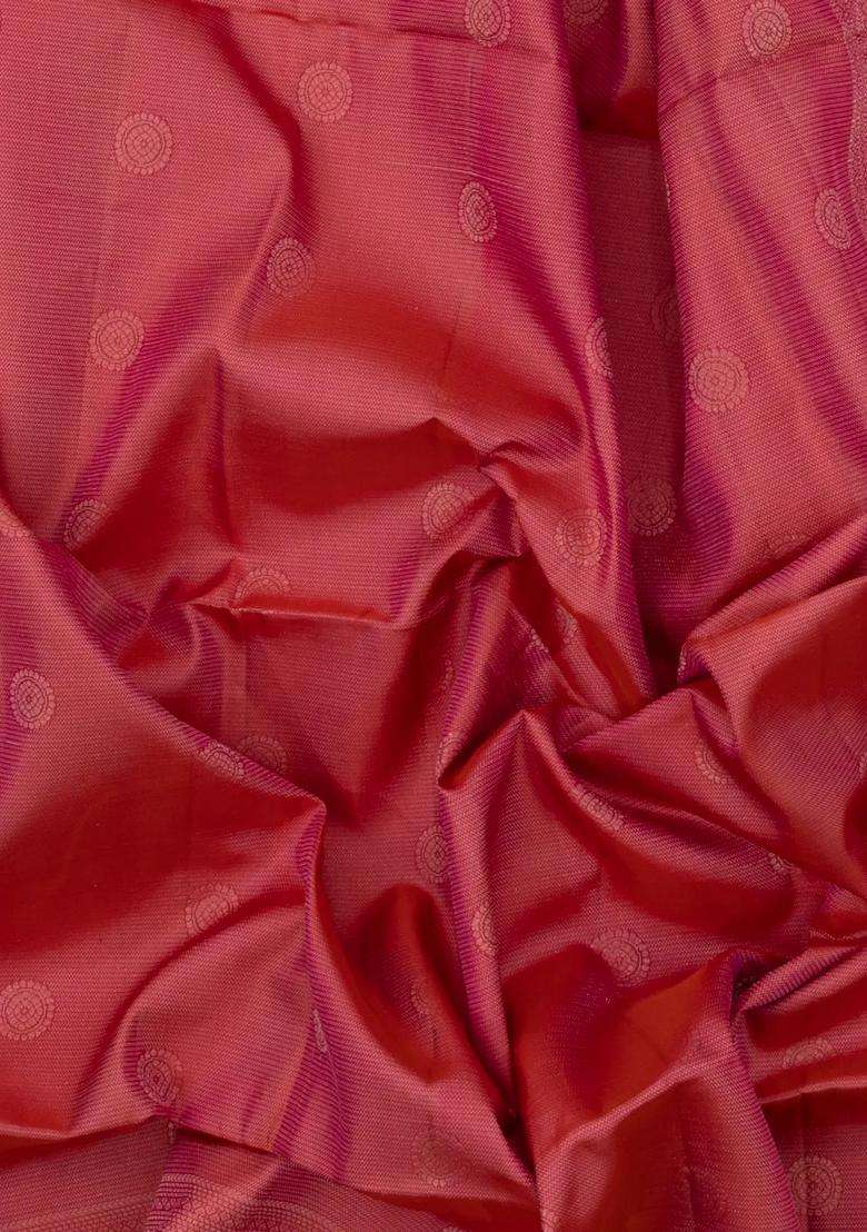Dark Peach Handloom Soft Silk Saree With Chakaram Motifs With Buttas And Brocade Design For Women - Indya