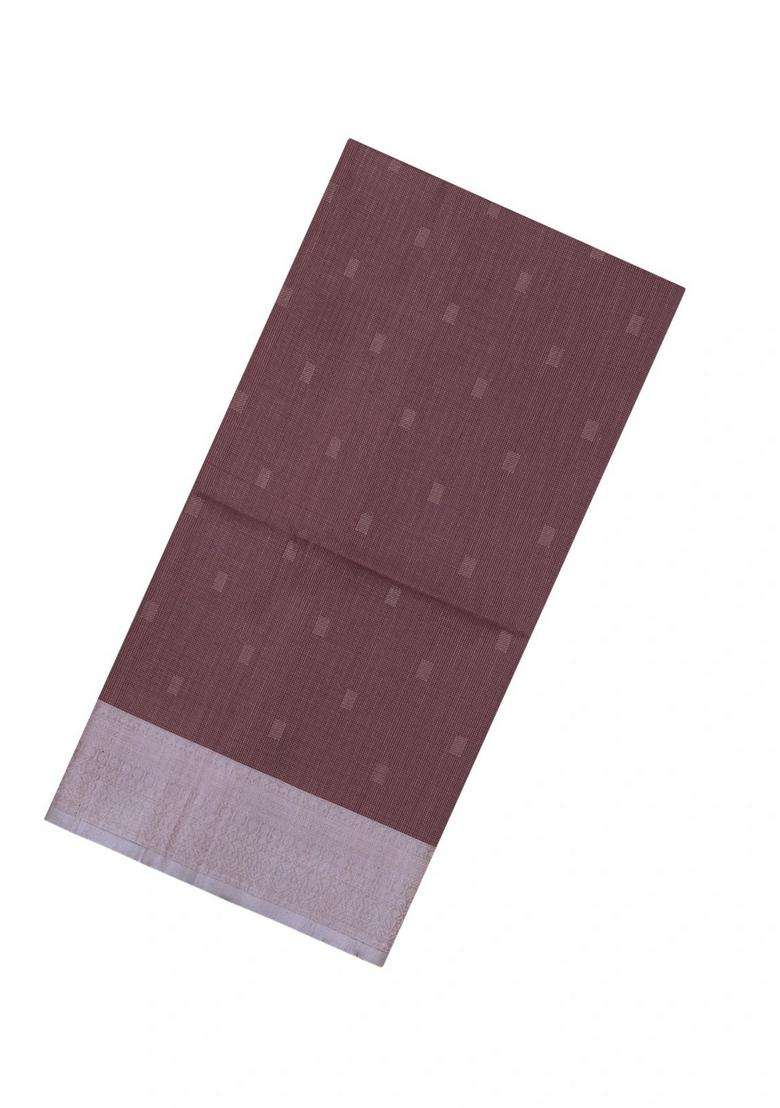Dark Lilac Handloom Soft Silk Saree With Stripes Contrast Border With Checks And Stripes Design For Women - Indya