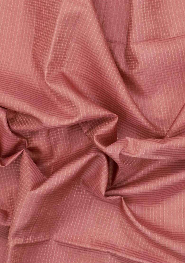Peach Handloom Soft Silk Saree With Dotted Zari Stripes With Checks And Stripes Design For Women - Indya