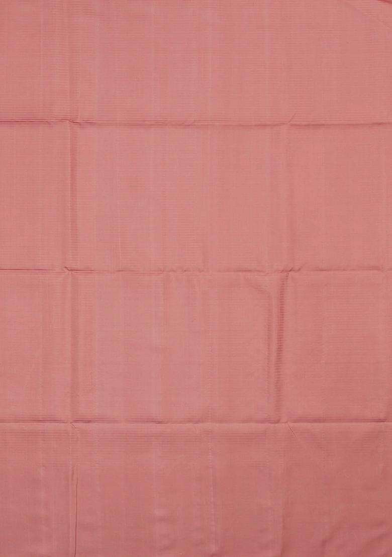 Peach Handloom Soft Silk Saree With Dotted Zari Stripes With Checks And Stripes Design For Women - Indya