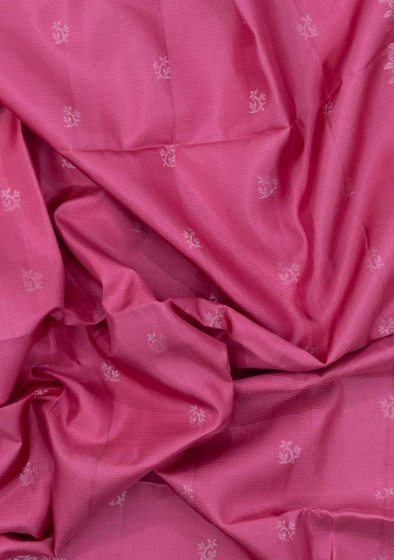 Bubblegum Pink Handloom Soft Silk Saree With Floral Buttas With Buttas And Brocade Design For Women - Indya