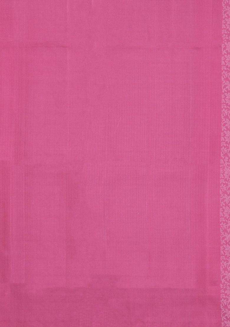 Bubblegum Pink Handloom Soft Silk Saree With Floral Buttas With Buttas And Brocade Design For Women - Indya