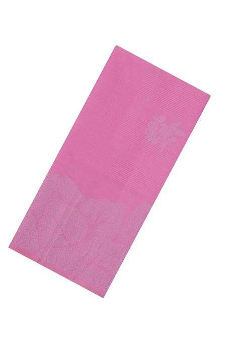 Bubblegum Pink Handloom Soft Silk Saree With Stripes Bird Motifs With Buttas And Brocade Design For Women