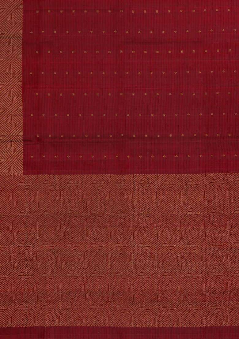 Maroon Handloom Soft Silk Saree With Stripes Buttas With Buttas And Brocade Design For Women - Indya