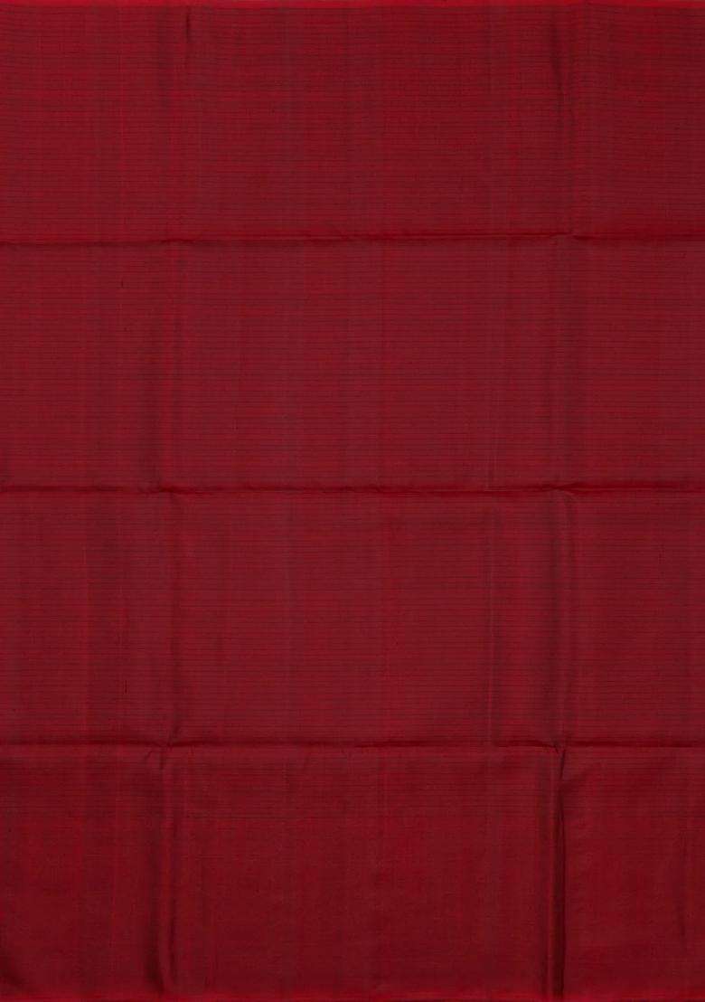 Maroon Handloom Soft Silk Saree With Stripes Buttas With Buttas And Brocade Design For Women - Indya