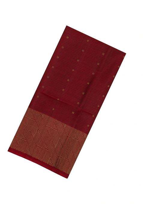 Maroon Handloom Soft Silk Saree With Stripes Buttas With Buttas And Brocade Design For Women