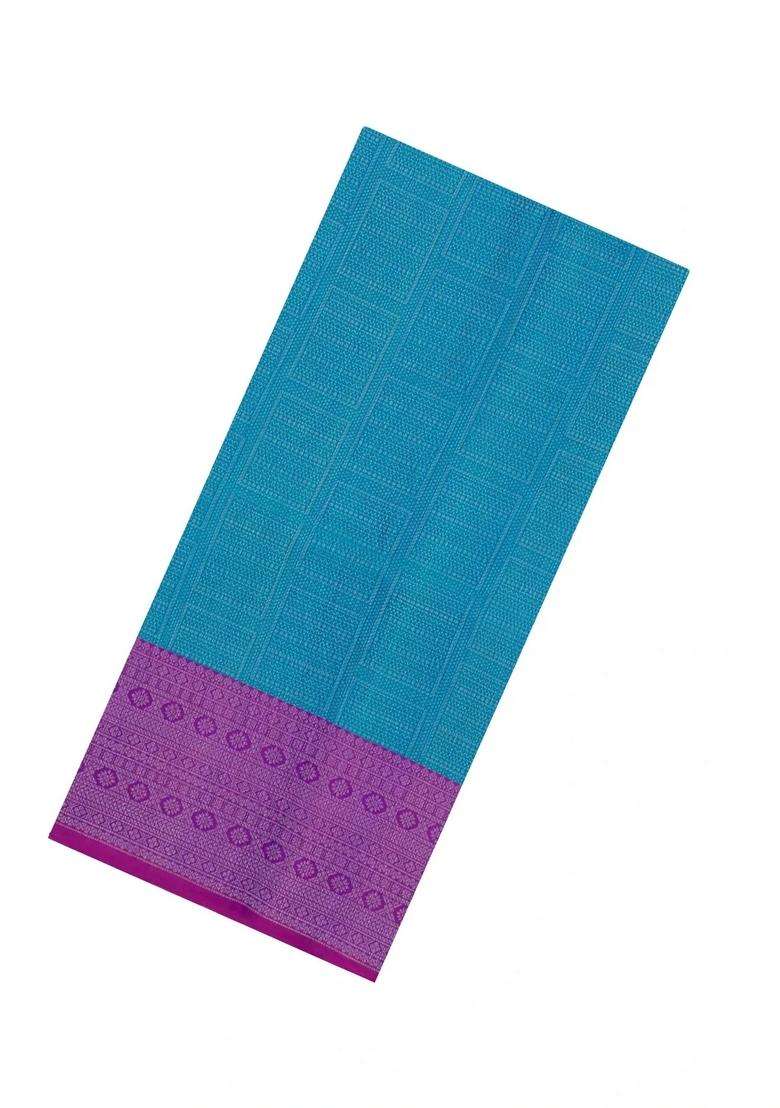 Cyan Handloom Soft Silk Saree With Small Motifs Purple Border With Buttas And Brocade Design For Women - Indya