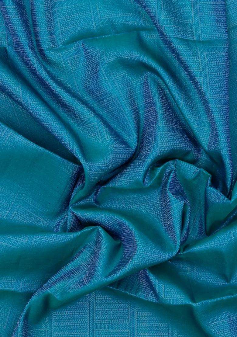 Cyan Handloom Soft Silk Saree With Small Motifs Purple Border With Buttas And Brocade Design For Women - Indya