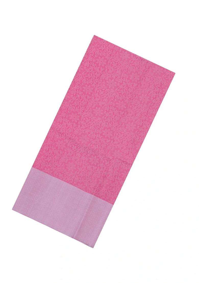 Bubblegum Pink Handloom Soft Silk Saree With Floral Motifs Contrast Border With Buttas And Brocade Design For Women - Indya