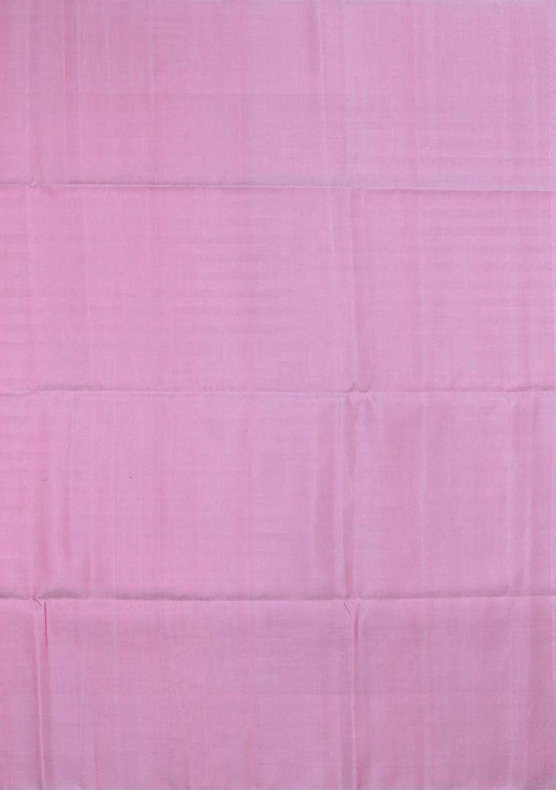 Bubblegum Pink Handloom Soft Silk Saree With Floral Motifs Contrast Border With Buttas And Brocade Design For Women - Indya