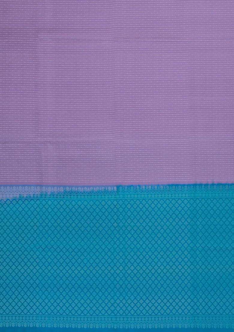 Lavander Lavender Handloom Soft Silk Saree With Floral Stripes Contrast Pallu With Checks And Stripes Design For Women - Indya