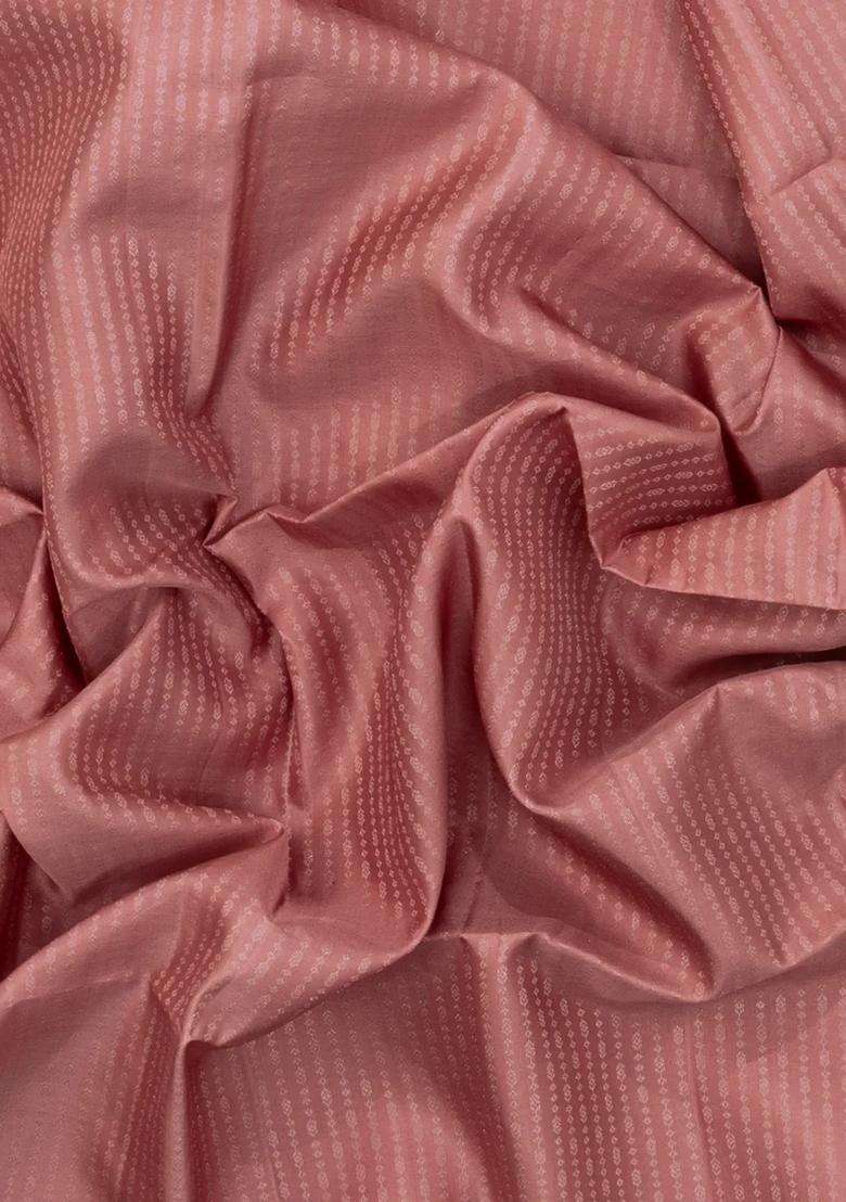 Light Peach Handloom Soft Silk Saree With Floral Stripes Contrast Pallu With Checks And Stripes Design For Women - Indya
