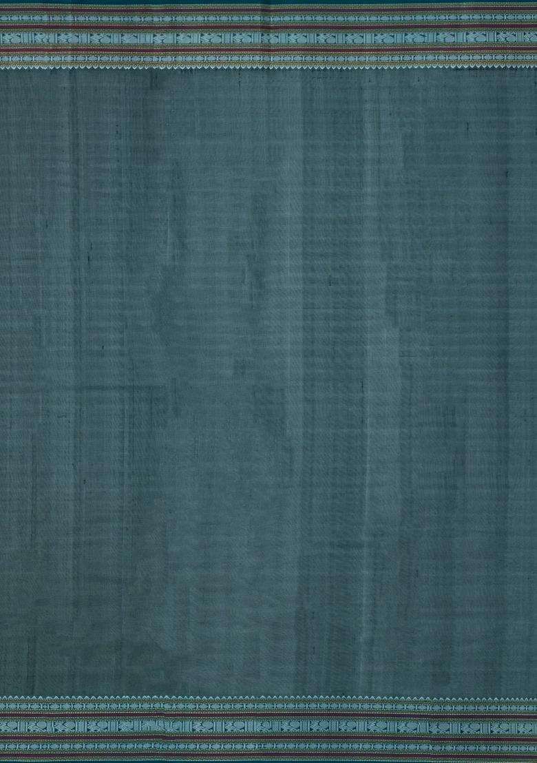 Sandal Handloom Kanchi Cotton Saree With Contrast Silk Border With Buttas And Brocade Design For Women - Indya