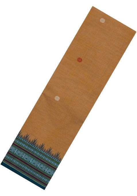Sandal Handloom Kanchi Cotton Saree With Contrast Silk Border With Buttas And Brocade Design For Women