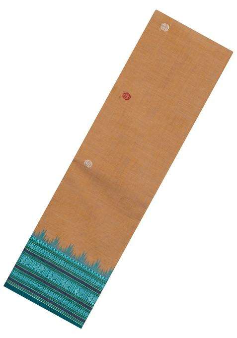 Sandal Handloom Kanchi Cotton Saree With Contrast Silk Border With Buttas And Brocade Design For Women
