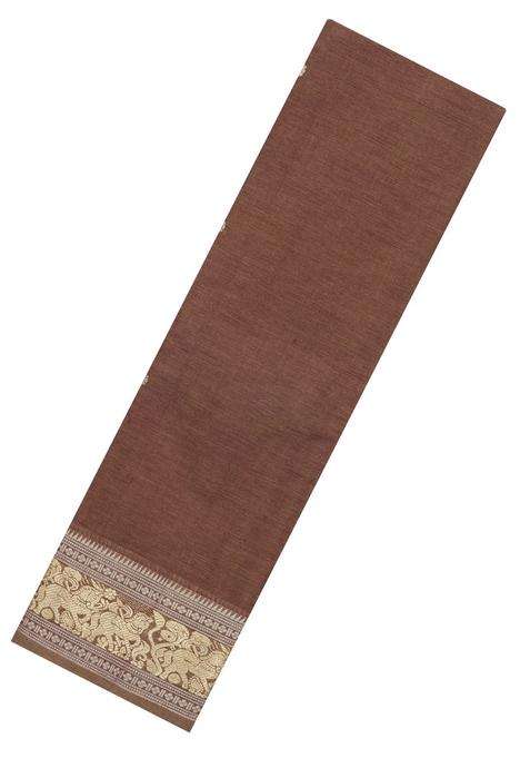Brown Handloom Kanchi Cotton Saree With Horse Buttas With Buttas And Brocade Design For Women