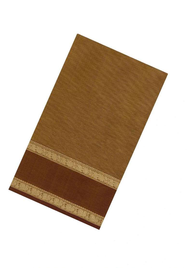 Oil Mustard Handloom Silk Cotton Saree With Zari Stripes With Checks And Stripes Design For Women - Indya