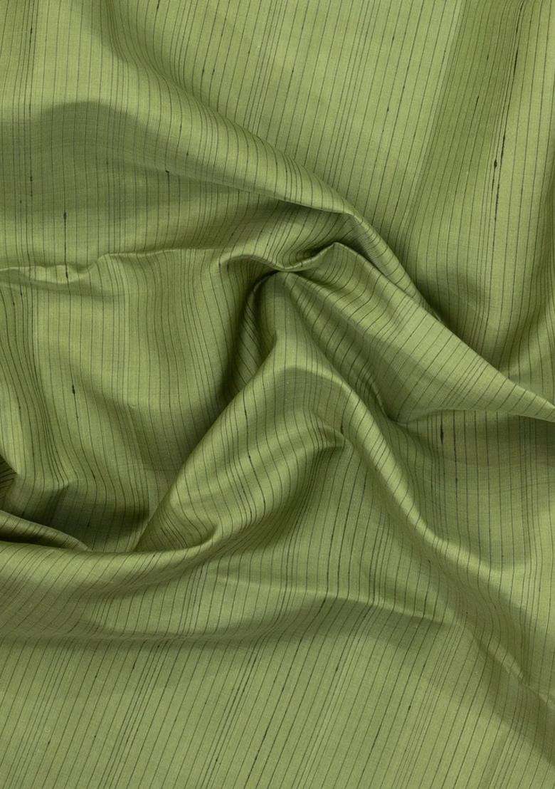 Cardamom Green Handloom Soft Silk Saree With Stripes With Checks And Stripes Design For Women - Indya