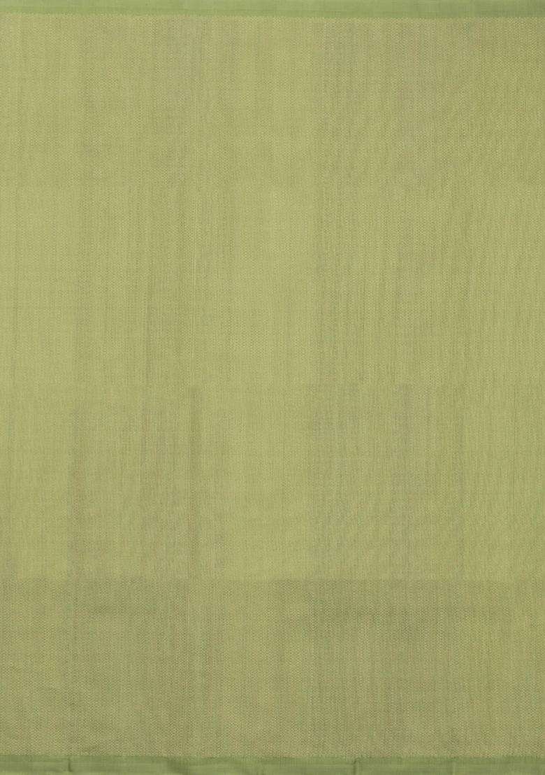 Cardamom Green Handloom Soft Silk Saree With Stripes With Checks And Stripes Design For Women - Indya