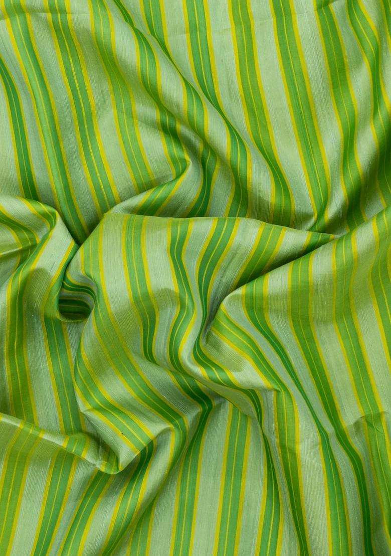 Light Green Handloom Soft Silk Saree With Stripes With Checks And Stripes Design For Women - Indya