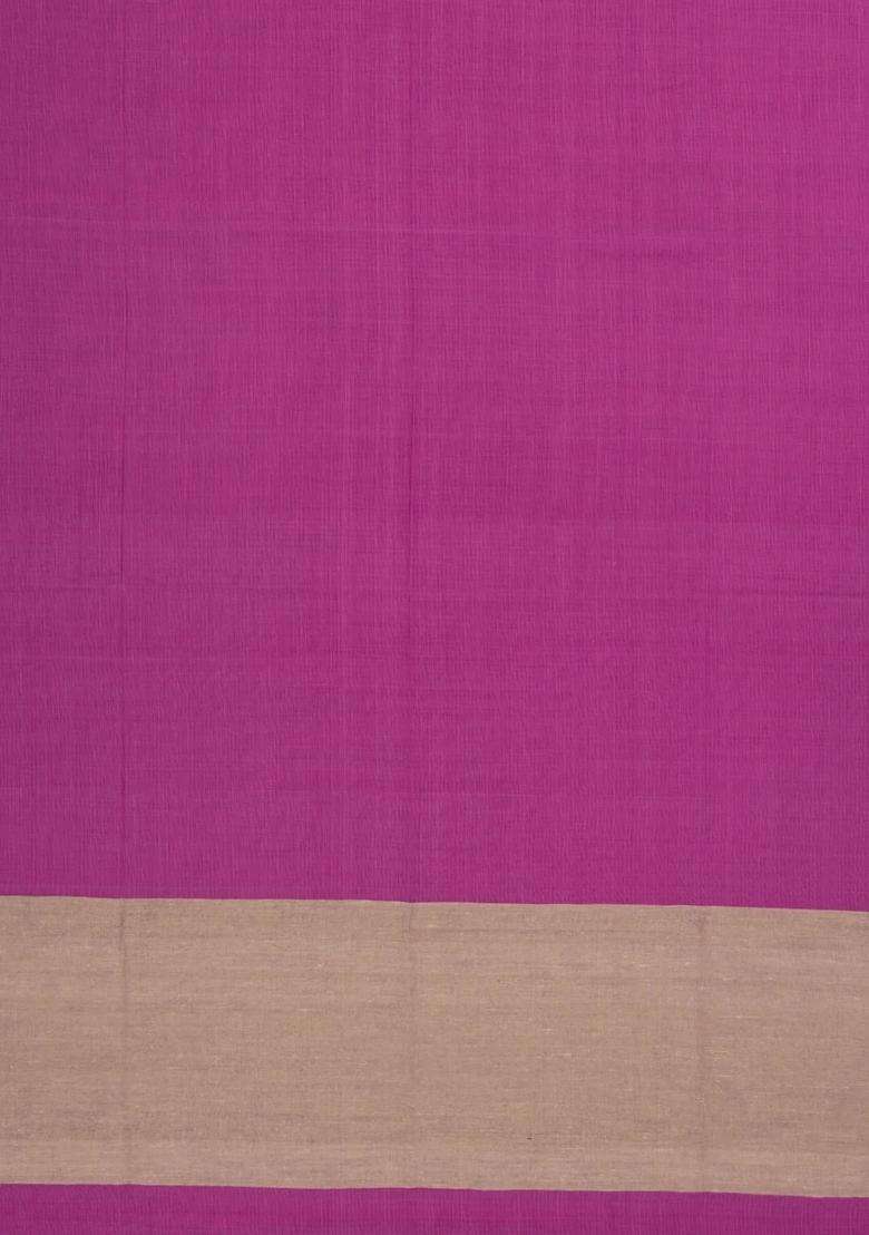 Pink Handwoven Bengal Cotton Saree With Taupe Border With Traditional Woven Design For Women - Indya