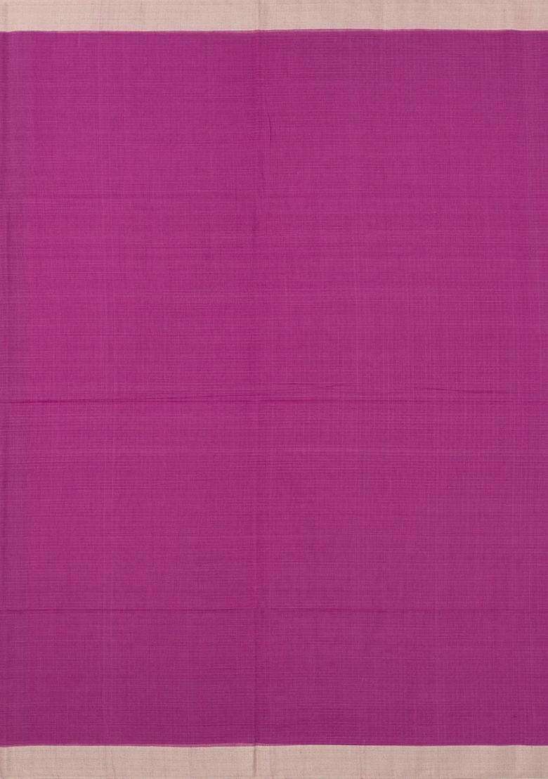 Pink Handwoven Bengal Cotton Saree With Taupe Border With Traditional Woven Design For Women - Indya