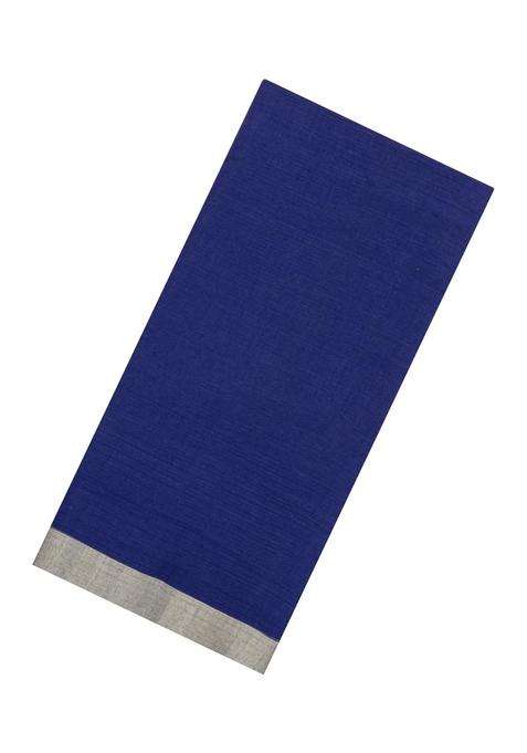 Dark Blue Handwoven Bengal Cotton Saree With Grey Border With Traditional Woven Design For Women