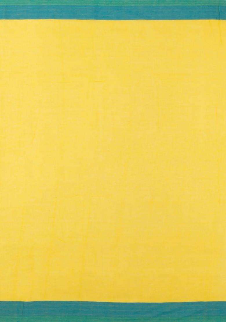 Yellow Handwoven Bengal Cotton Saree With Chakaram Buttas With Buttas And Brocade Design For Women - Indya
