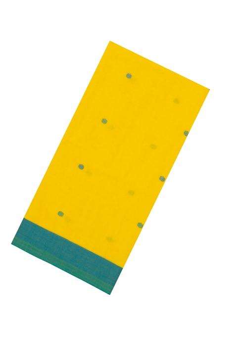 Yellow Handwoven Bengal Cotton Saree With Chakaram Buttas With Buttas And Brocade Design For Women