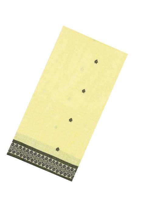 Light Yellow Handwoven Bengal Cotton Saree With Floral Buttas With Buttas And Brocade Design For Women