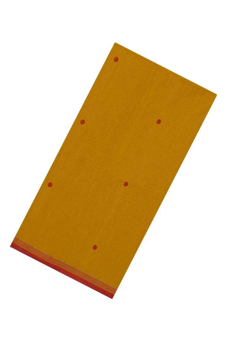 Mustard Handwoven Bengal Cotton Saree With Coin Buttas With Buttas And Brocade Design For Women - Indya