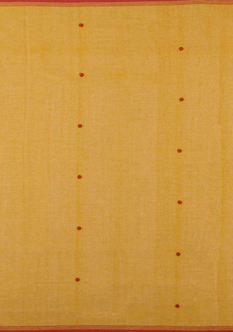 Mustard Handwoven Bengal Cotton Saree With Coin Buttas With Buttas And Brocade Design For Women - Indya