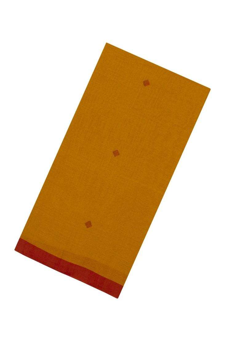 Oil Mustard Handwoven Bengal Cotton Saree With Diamond Buttas With Buttas And Brocade Design For Women - Indya