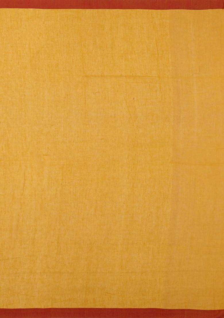 Oil Mustard Handwoven Bengal Cotton Saree With Diamond Buttas With Buttas And Brocade Design For Women - Indya