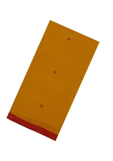 Oil Mustard Handwoven Bengal Cotton Saree With Diamond Buttas With Buttas And Brocade Design For Women
