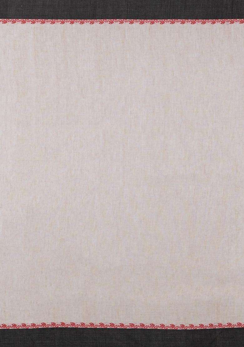 Taupe Handwoven Bengal Cotton Saree With Mango Buttas With Buttas And Brocade Design For Women - Indya