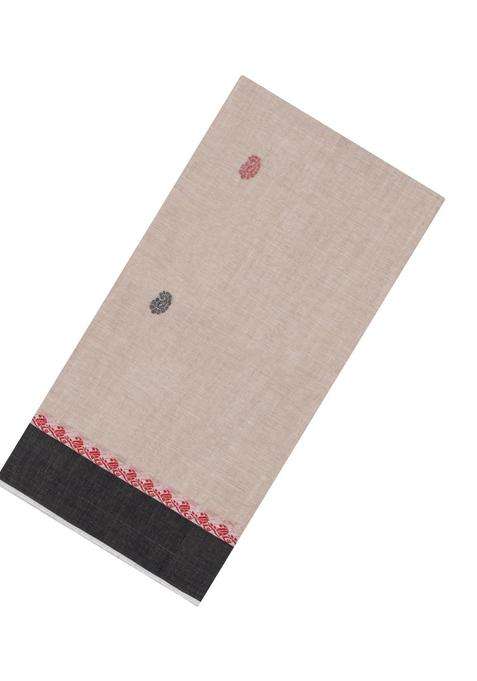 Taupe Handwoven Bengal Cotton Saree With Mango Buttas With Buttas And Brocade Design For Women