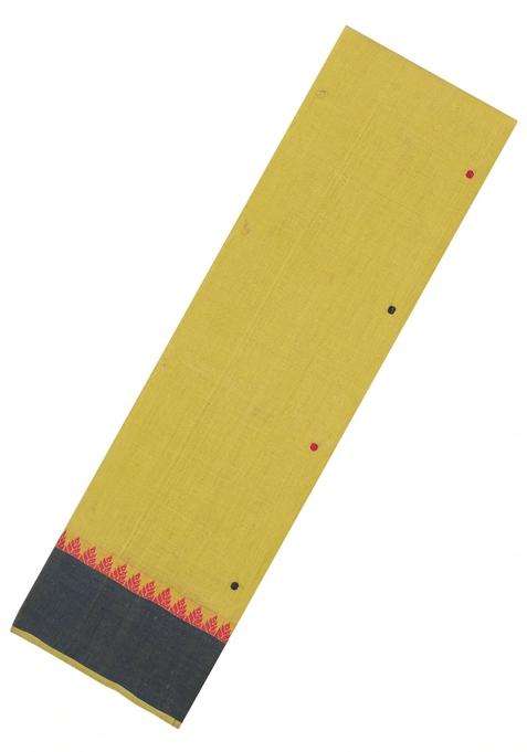 Lime Yellow Lemon Yellow Handwoven Bengal Cotton Saree With Buttas Contrast Border With Buttas And Brocade Design For Women