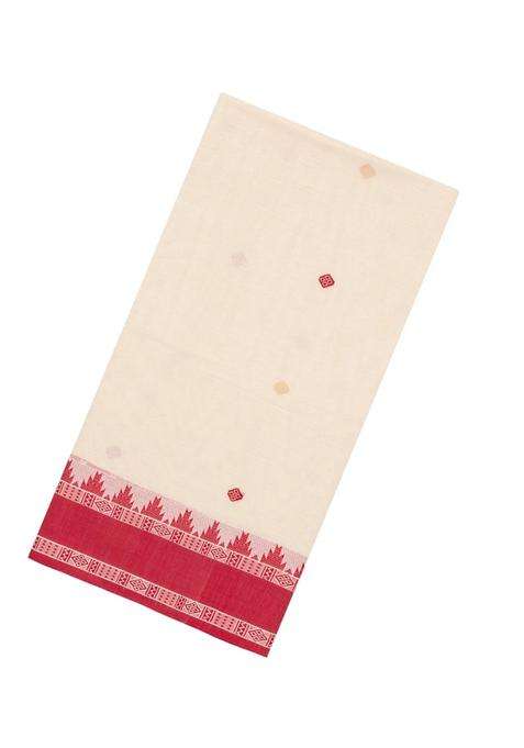 Off White Handwoven Bengal Cotton Saree With Buttas Contrast Border With Buttas And Brocade Design For Women