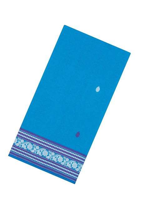 Sky Blue Handwoven Bengal Cotton Saree With Floral Buttas With Buttas And Brocade Design For Women