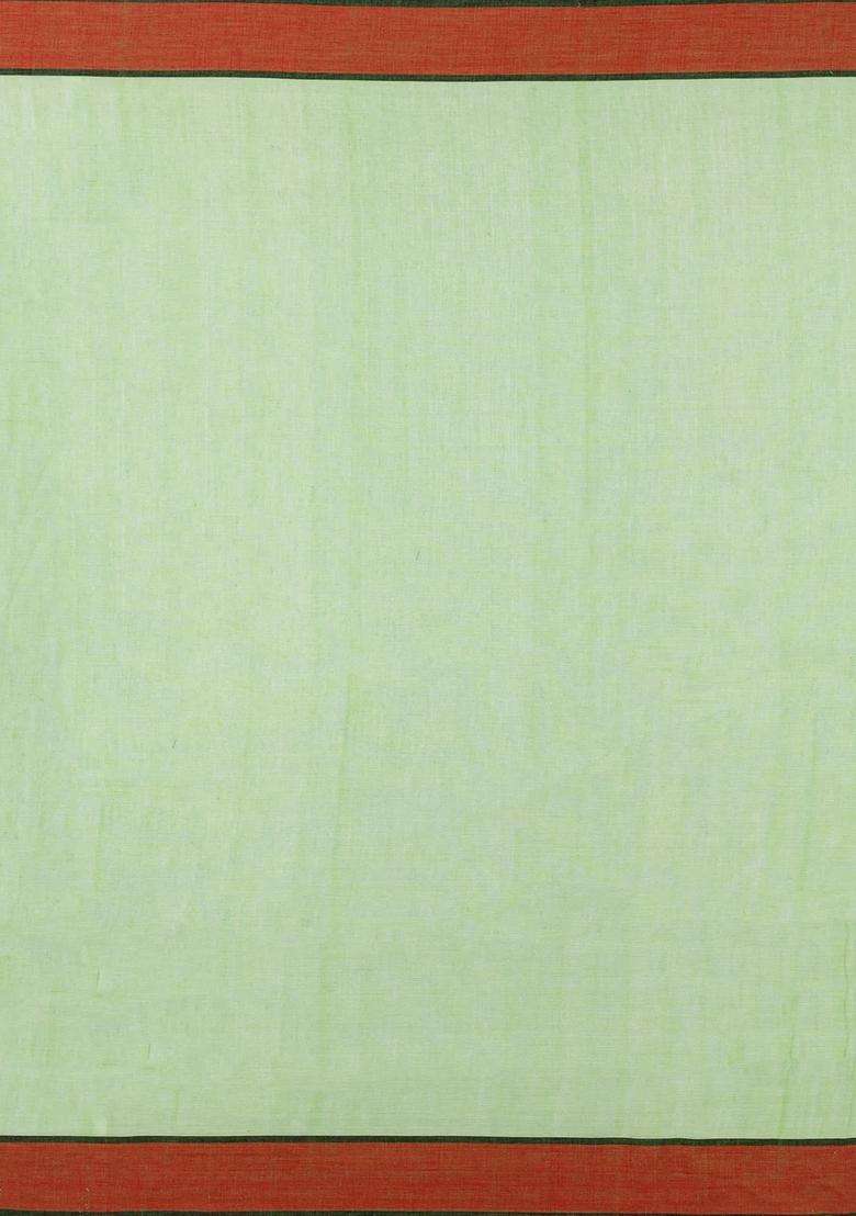 Light Green Handwoven Bengal Cotton Saree With Floral Buttas With Buttas And Brocade Design For Women - Indya