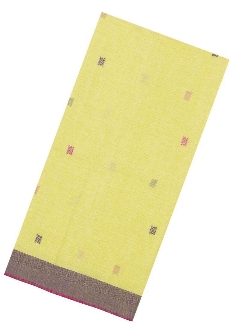 Yellow Handwoven Bengal Cotton Saree With Diamond Buttas With Buttas And Brocade Design For Women - Indya